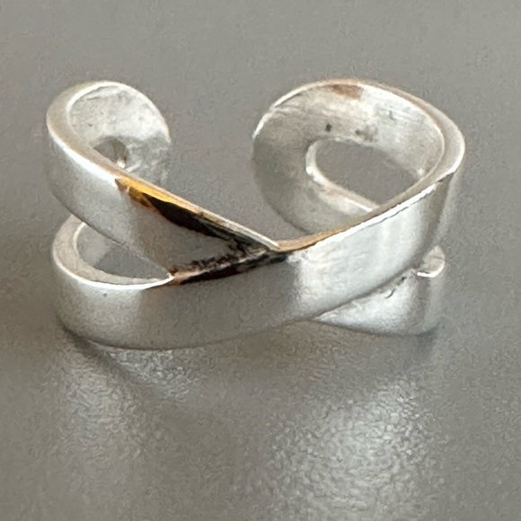 Sterling Silver Criss-Cross Ear Cuff – No Piercing Sleek Wrap Band - Picture 3 of 8